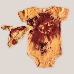 NWT Sahara Tie Dye Organic Cotton Bodysuit Orange Hand-Dyed Onesie & Baby Hat